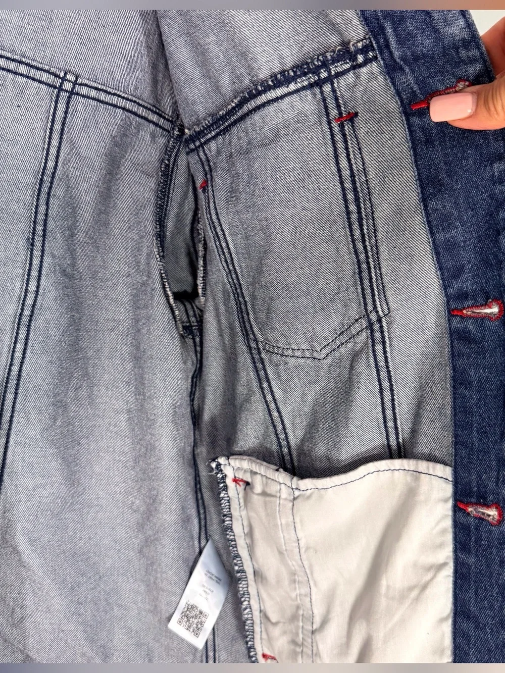 True Religion Men's Blue Denim Trucker Jacket with Red Stitching